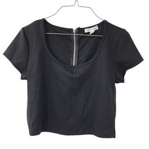 AMBIANCE APPAREL Black Full Zip Back Closure Top Womens Size Large L